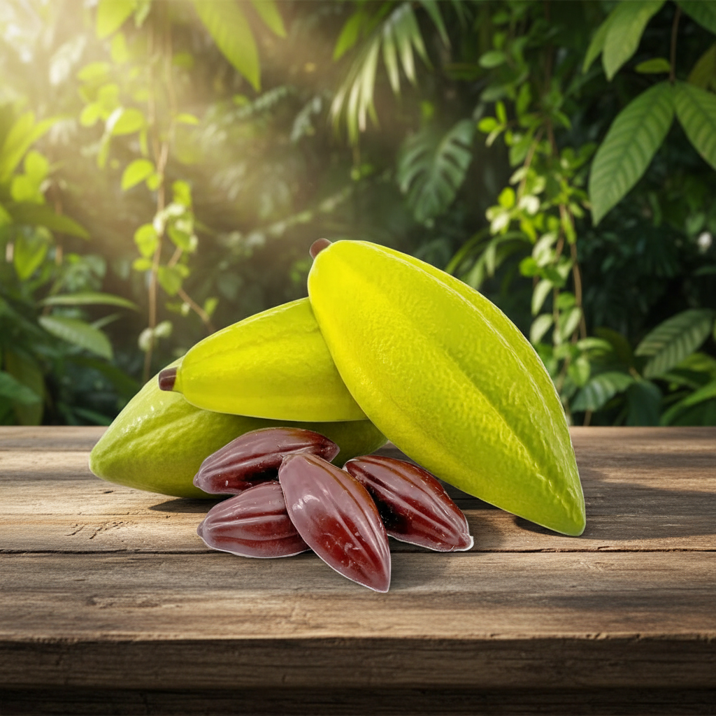 Cacao pods in chocolate