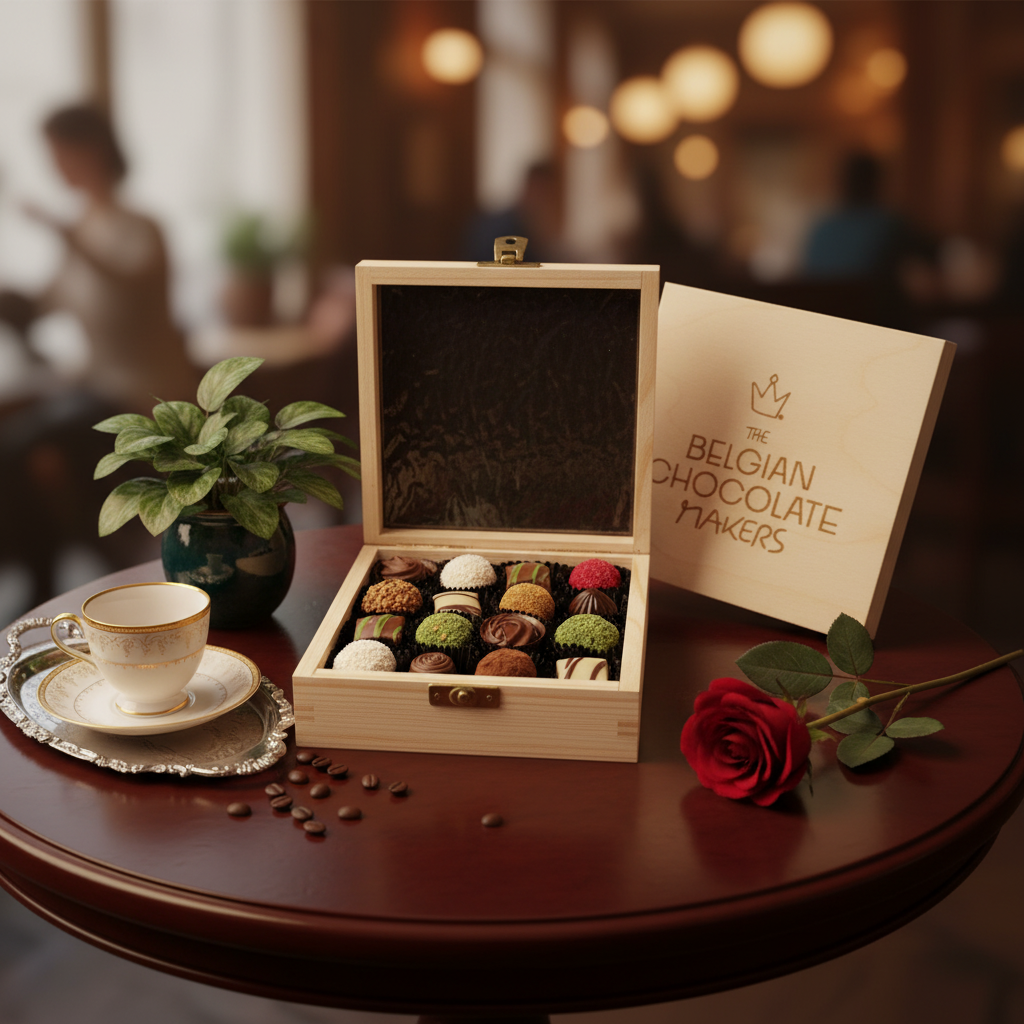 Wooden boxes of pralines