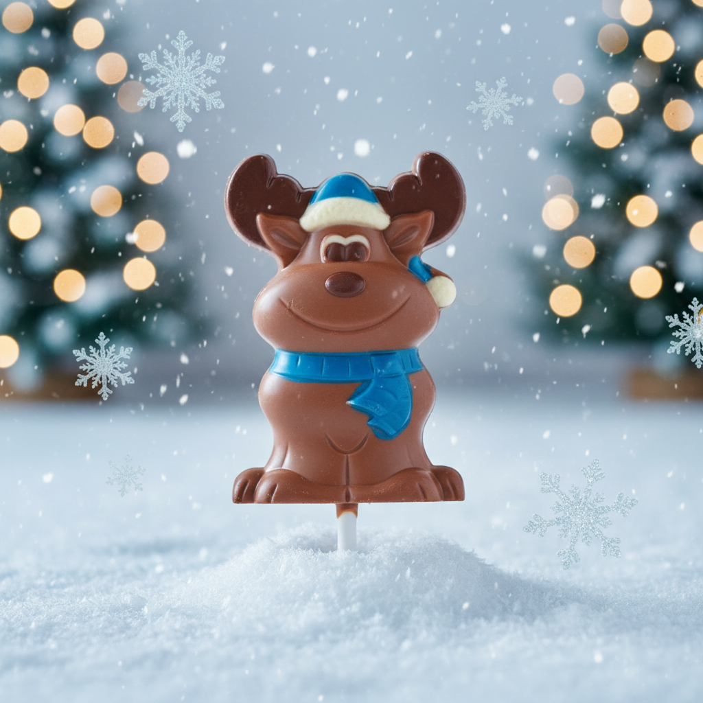 Piruleta de reno de invierno de chocolate con leche 20 g