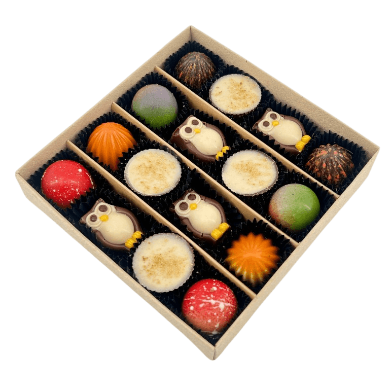 Mezcla de pralinés de otoño en caja de regalo artesanal