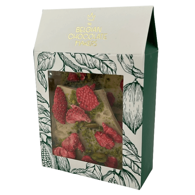 Barritas rotas de chocolate blanco con fresas y pistachos