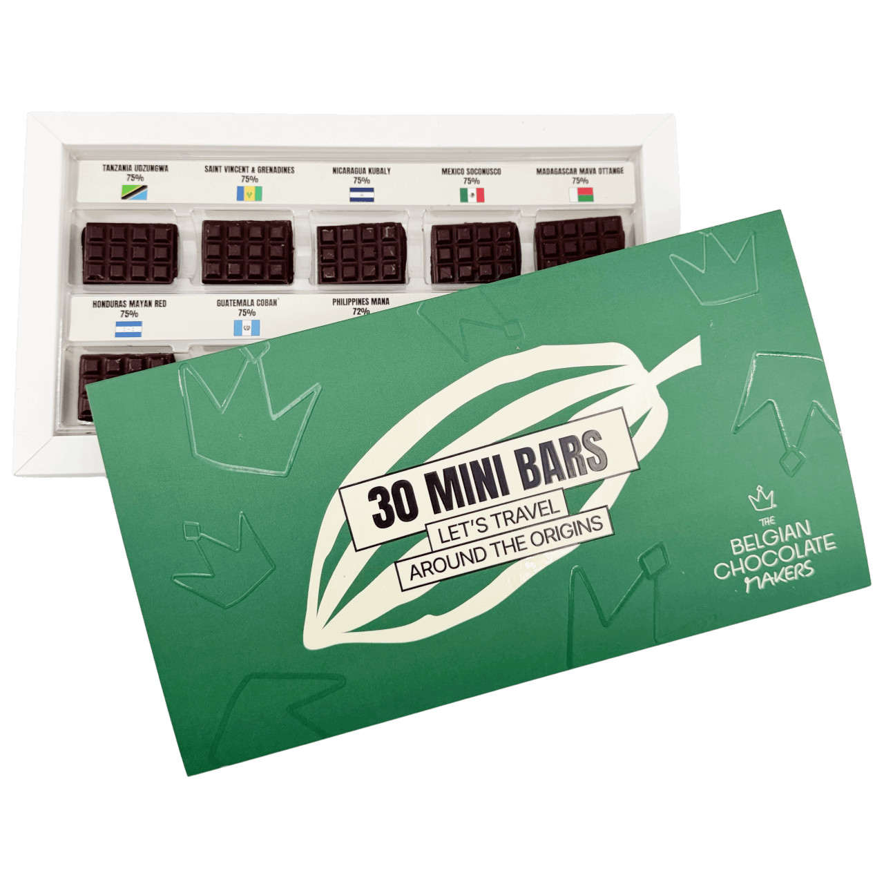 Caja descubrimiento de chocolate negro con 30 mini barritas