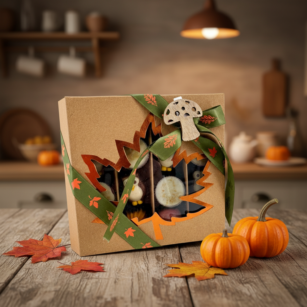 Mezcla de pralinés de otoño en caja de regalo artesanal