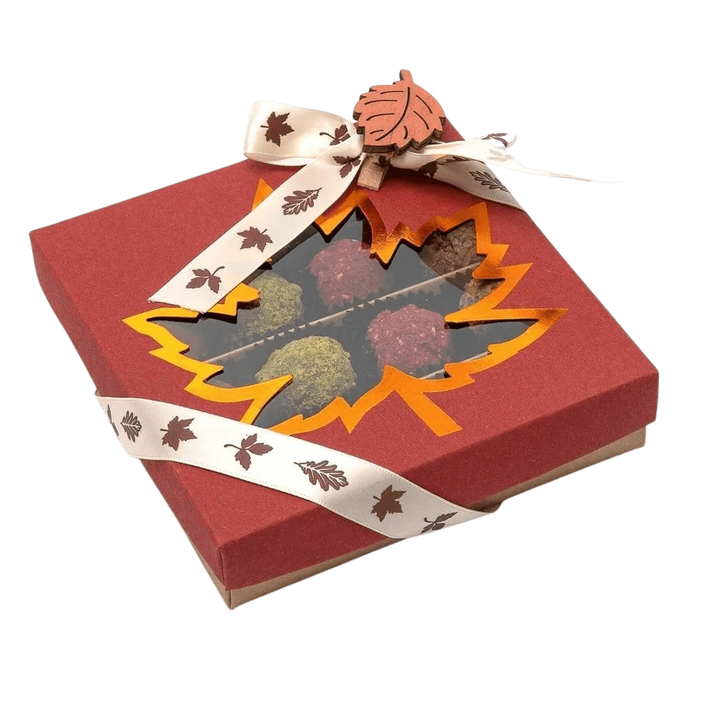 Mezcla de trufas belgas de otoño en caja de regalo roja