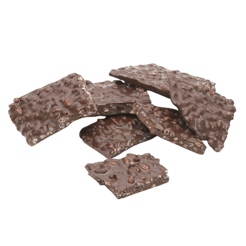 Barritas rotas de chocolate negro con arroz inflado