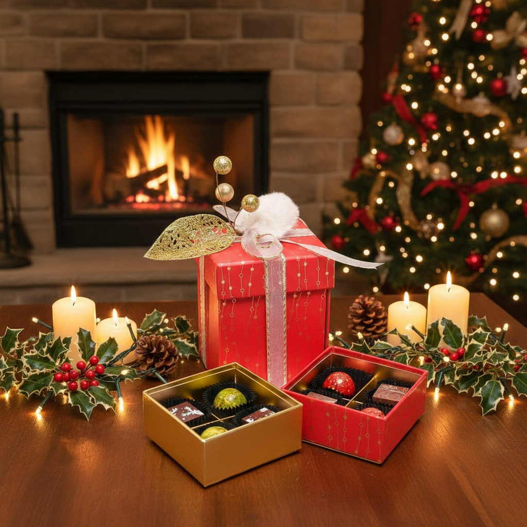 Navidad caja roja 12 pralinés 180 Grs