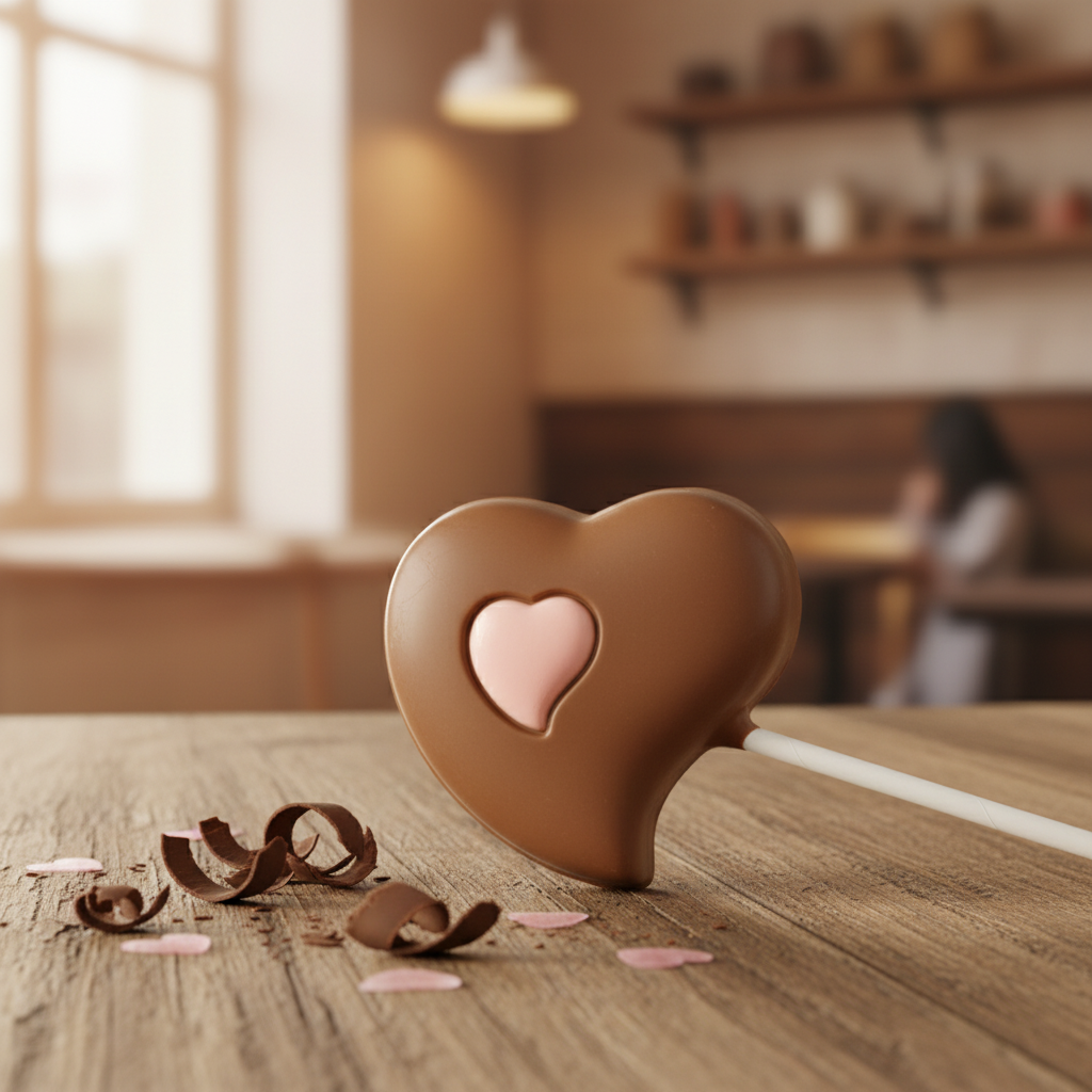 Piruleta de chocolate con leche y corazón rosa 25g