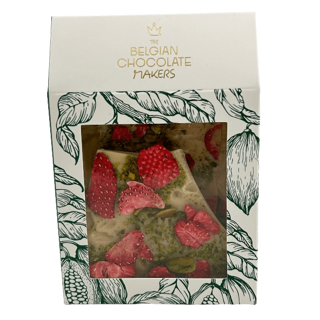 Barritas rotas de chocolate blanco con fresas y pistachos