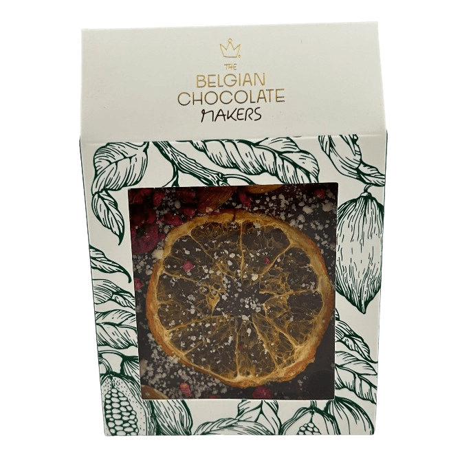 Barritas rotas de chocolate negro con frambuesa, almendra y naranja