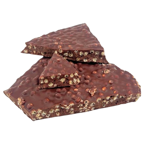 Barritas rotas de chocolate negro con arroz inflado